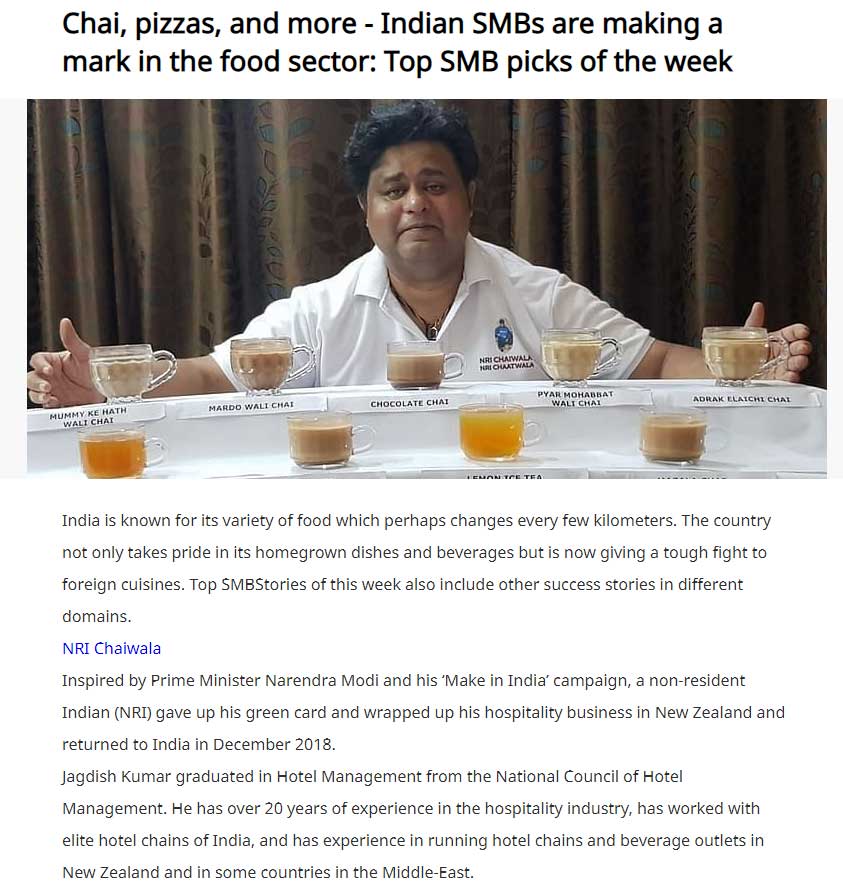 Chai, pizzas, and more - Indian SMBs are making a mark in the food sector: Top SMB picks of the week - Daily Hunt